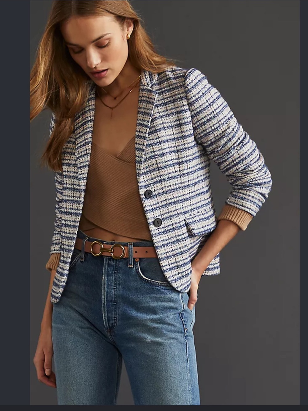 Hutch Blue and Cream Textured Tweed Blazer